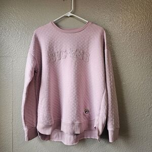 Buc-ee’s Pink Quilted Sweatshirt Women L Pullover Crewneck Logo Cozy Soft X619